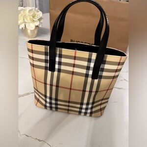 Burberry Tan and Black Checkered Tote
